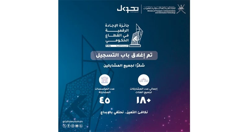 استقبال 180 استمارة فـي &laquo;جائزة الإجادة الرقمية فـي القطاع الحكومي 2025&raquo;