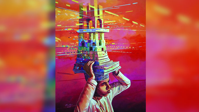 سالم السلامي يحرز المركز الأول بالفن التشكيلي عن لوحته "العلم معمر الأوطان"