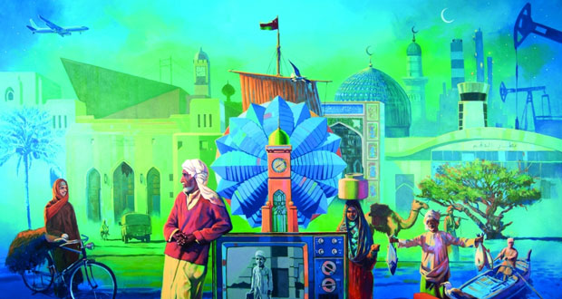 التشكيلي سالم السلامي يقدم لوحته الجديدة بعنوان (ماضٍ من الحاضر)