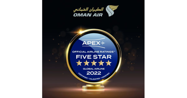 ضمن جوائز أبيكس 2022 الطيران العماني يحصد تصنيف 5 نجوم لخطوط الطيران الرئيسية