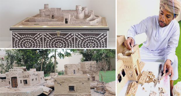 يبدع فـي صناعة مجسمات تراثية متنوعة سالم الزيدي.. حرفـي متمكن فـي تصميم مجسمات القلاع والبيوت القديمة