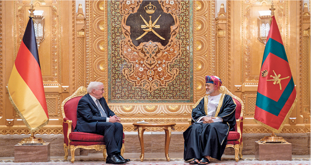 جلالة السلطان والرئيس الألماني يستعرضان العلاقات الثنائية بين البلدين وسبل تعزيزها وتنميتها فـي كافة المجالات